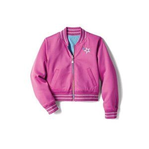 American Girl Truly Me Bomber Jacket For Girls Size 14-16 Pink Star Embroidery